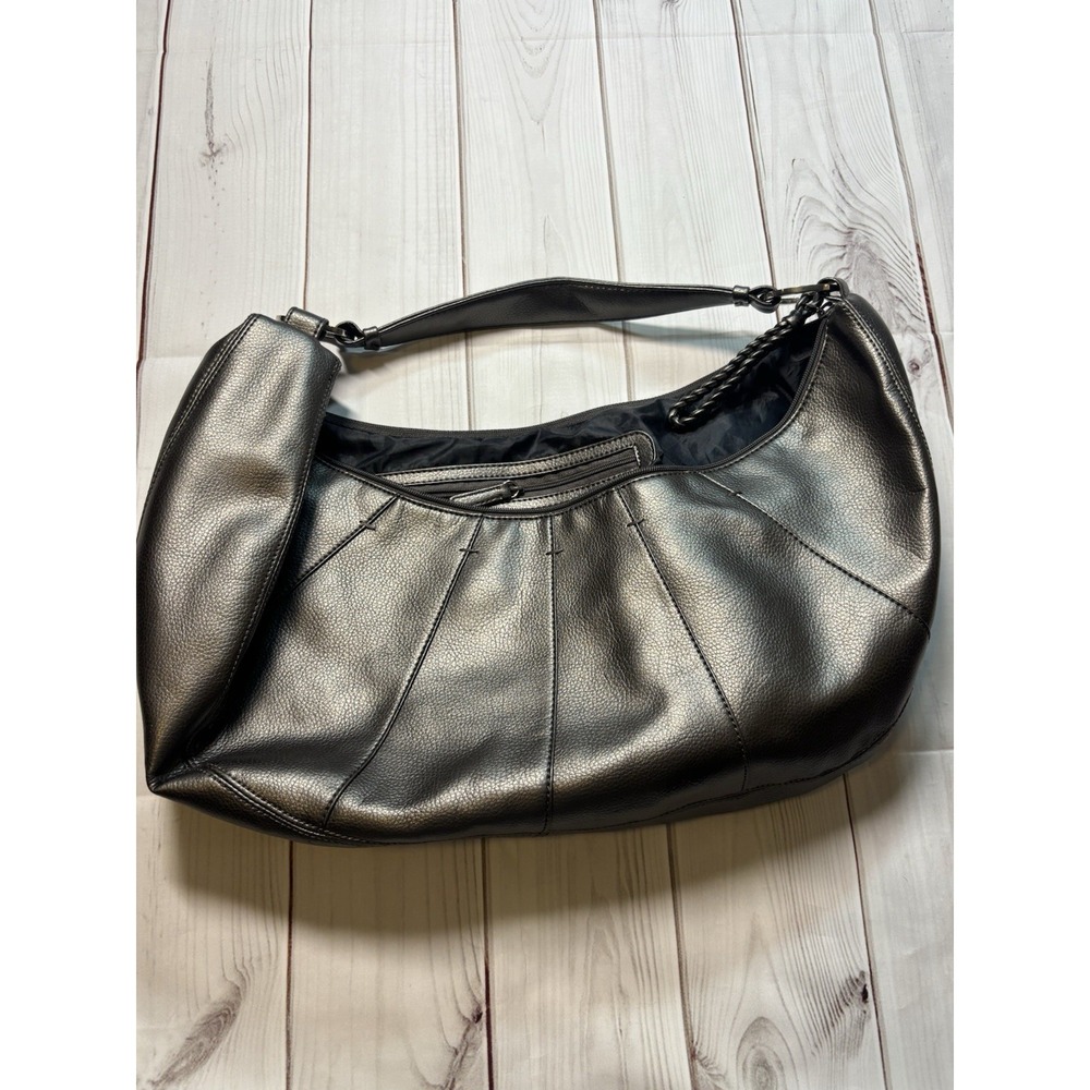Tommy Hilfiger Silver Metallic Hobo Bag Purse Medium Silver Hardware